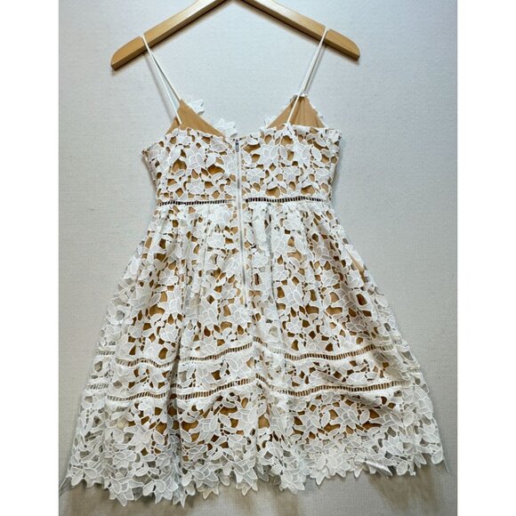 Wyatt Correction Women's Crochet Lace Floral Dress Stretch Size M White Back Zip - Picture 2 of 14